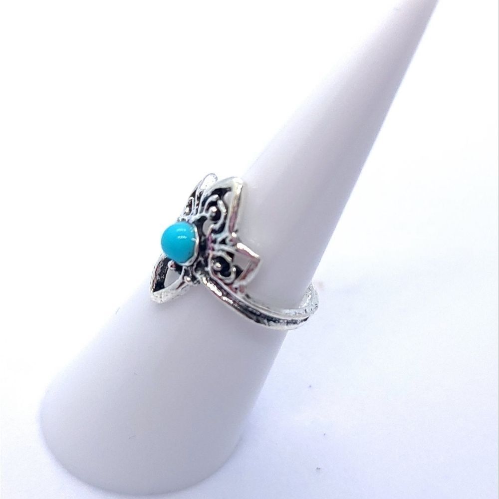 Navajo Tiara Turquoise Bead Silver Ring Boho Native American Stackable Jewelry - Picture 2 of 4